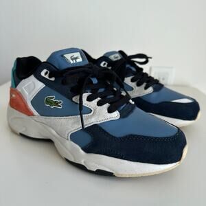 Lacoste Sneakers Mens 7.5 Blue Storm 96 Leather Suede Colorblock Embroidered 90s